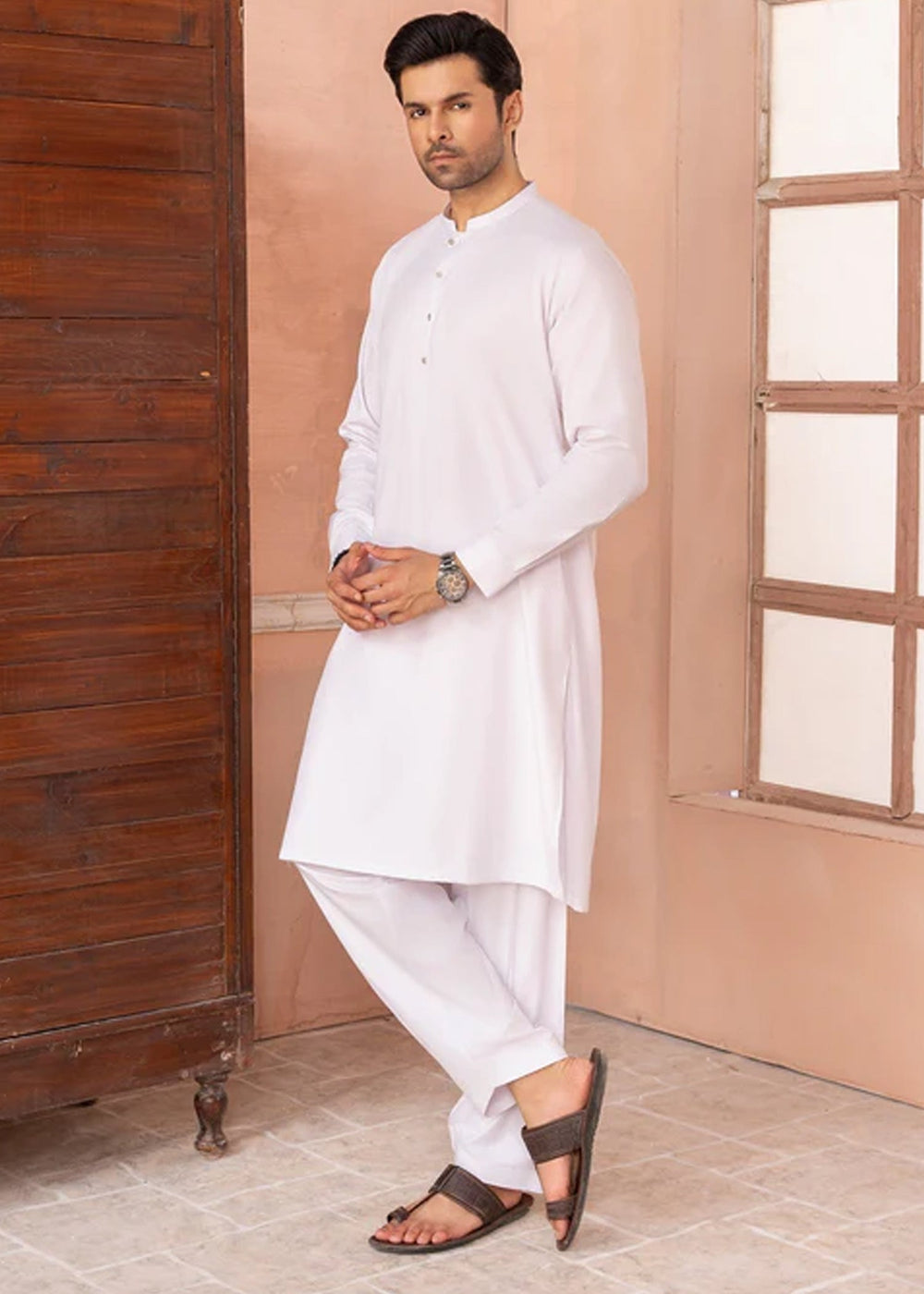 Siqafat by Buraq RTW Solids Wash N Wear 2 Piece Suit Pearl White Casual Collection