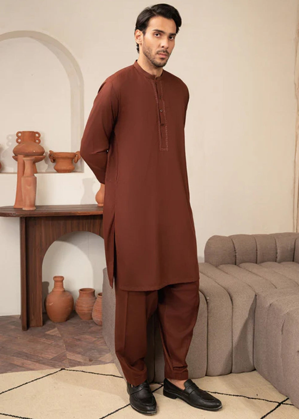 Junoon by Buraq Mens RTW Embroidered Wash N Wear 2 Piece Suit Naqsh Casual Collection