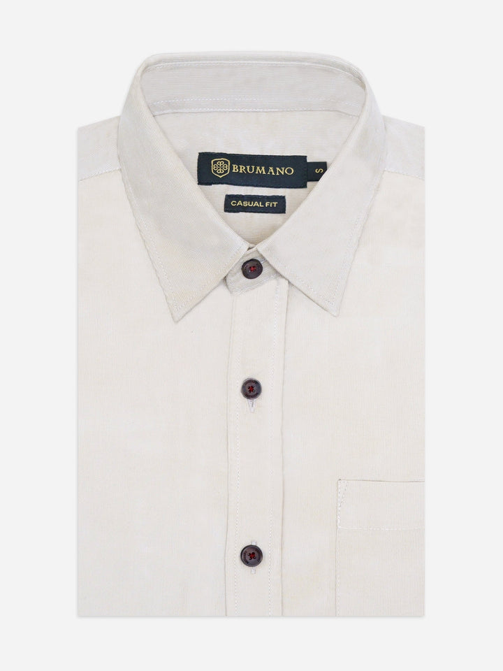 Brumano Ready To Wear Shirts Men 1 Piece Cotton Light Beige Corduroy Shirt 0-31-025-4480 - Summer Collection