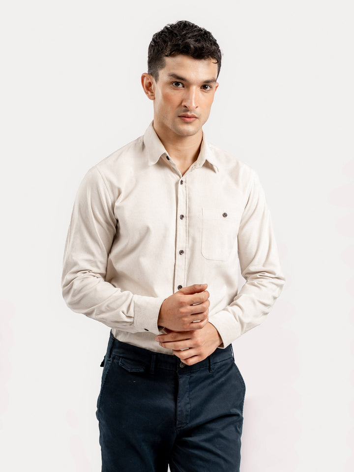 Brumano Ready To Wear Shirts Men 1 Piece Cotton Light Beige Corduroy Shirt 0-31-025-4480 - Summer Collection