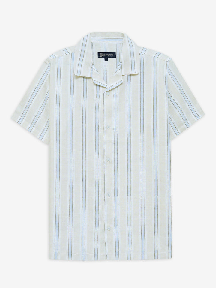 Brumano Ready To Wear Shirts Men 1 Piece Cotton Light Beige Striped Structured Cuban Collar Shirt 0-33-025-4528 - Summer Collection