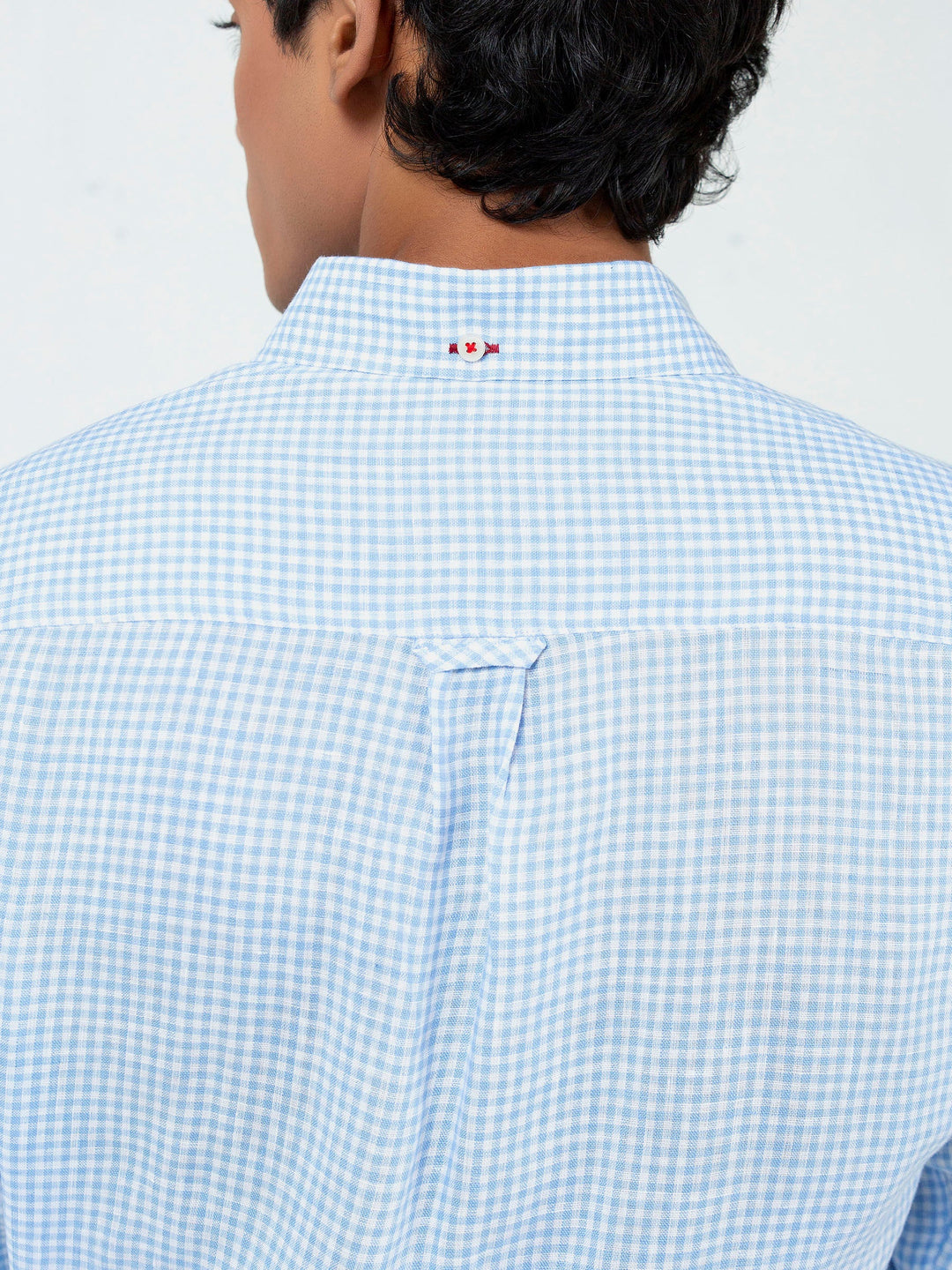 Brumano Ready To Wear Shirts Men 1 Piece Cotton Light Blue Gingham Cotton/Linen Shirt 0-31-023-2283 - Summer Collection