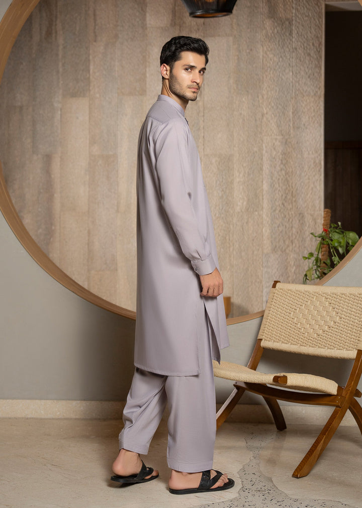 Buraq Men RTW Solids Wash N Wear Kurta Shalwar Suit Light lavender Ban Casual Collection