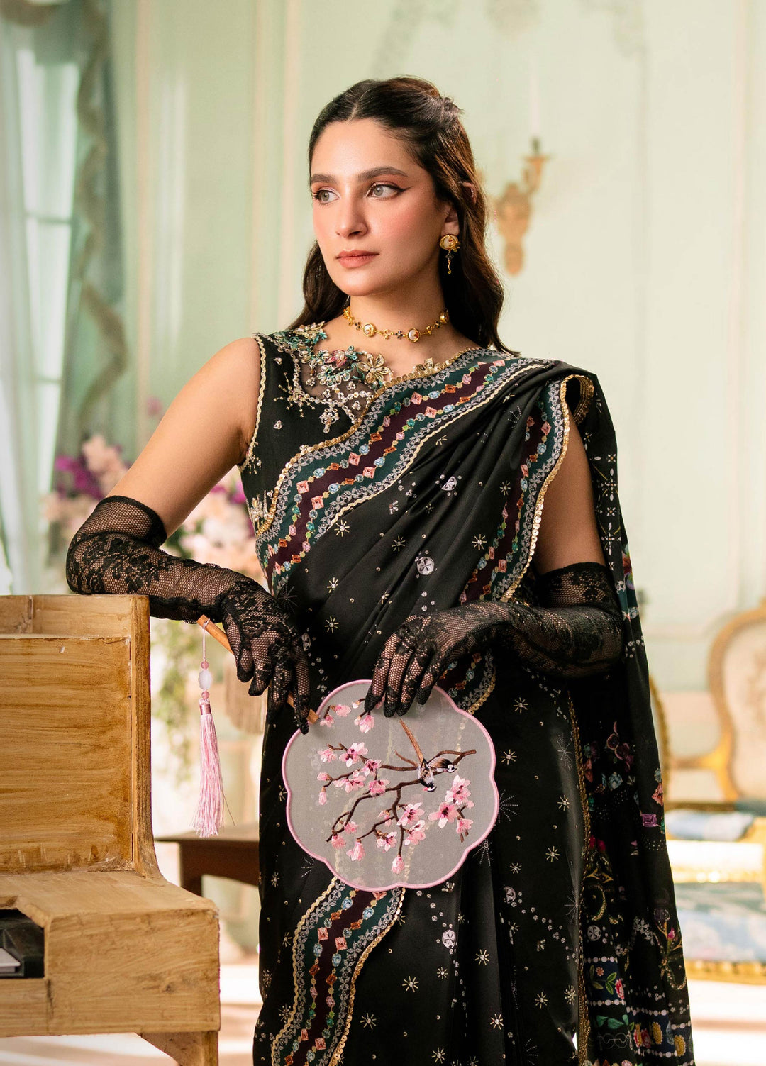 Luxe by Qalamkar Unstitched Embroidered Grip Silk Saree QLK26UL Linnea QSL-08 - Festive Collection
