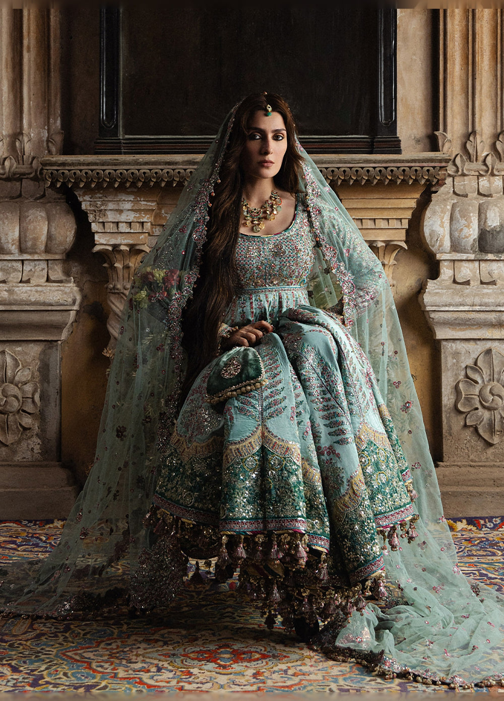 The Doll House by Hussain Rehar Unstitched Embroidered Tissue Silk 3 Piece Suit HR26UDH Zeenat D-851 - Wedding Collection