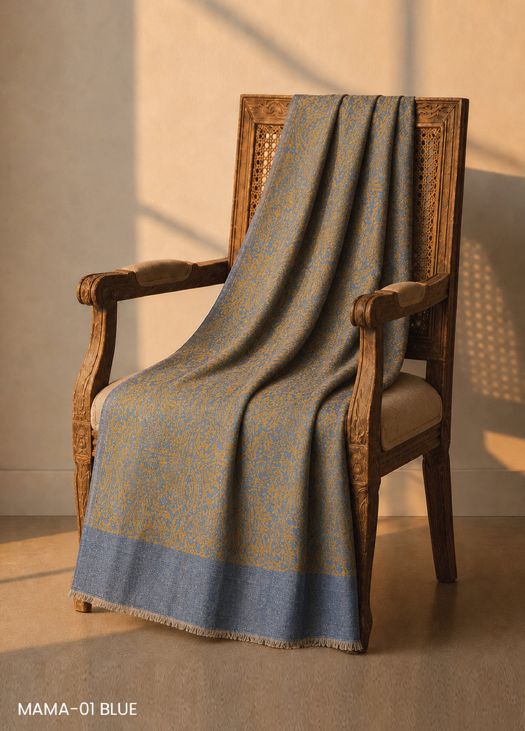 Sanaulla Exclusive Range RTW Printed Woven Shawl MAMA-01 BLUE - Winter Collection