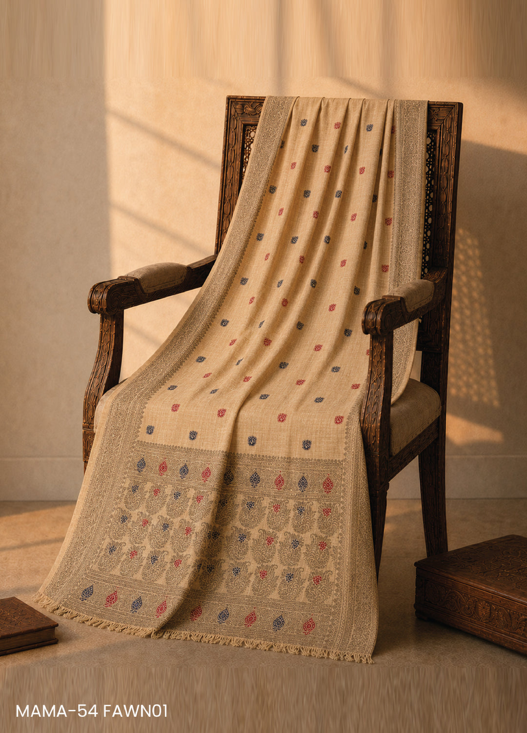 Sanaulla Exclusive Range RTW Printed Woven Shawl MAMA-54 FAWN01 - Winter Collection