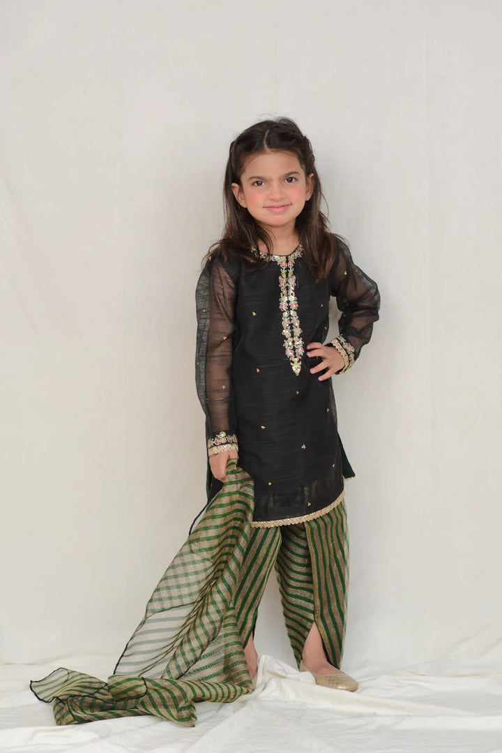 Fauve Khaadi Net Fancy 3 Piece for Girls -  FFG-037 Black