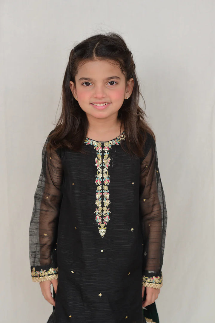 Fauve Khaadi Net Fancy 3 Piece for Girls -  FFG-037 Black