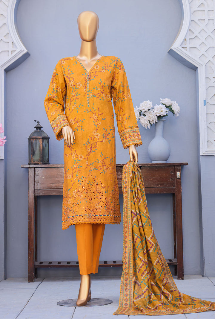 Mehak By Hz Textiles Cross Slub Unstitched Embroidered 3 Piece Suit  MCE-3045 - Summer Collection