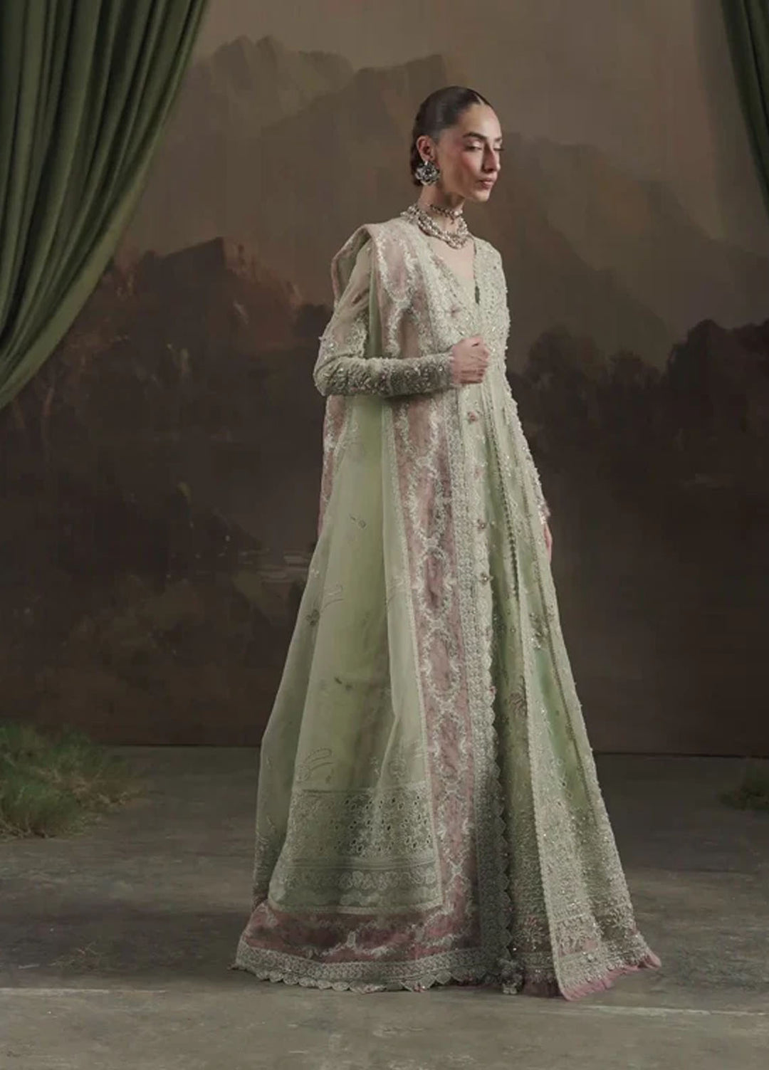 Elirah by Qalamkar Embroidered Organza Suits Unstitched 3 Piece QLM25EF MF-02 Sage Aura - Formals Collection