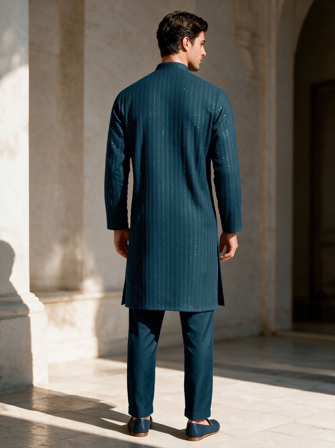 TGM Mens RTW Chikankari Chikankari Kurta Pajama Suit Royan Teal Festive Collection