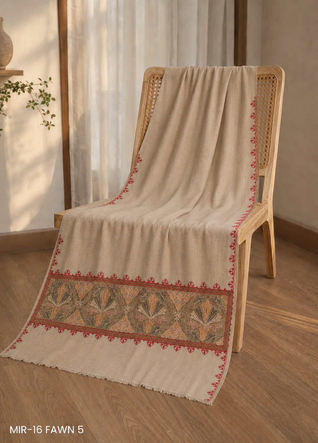 Sanaulla Exclusive Range RTW Embroidered Woven Shawl MIR-16 FAWN5 - Winter Collection
