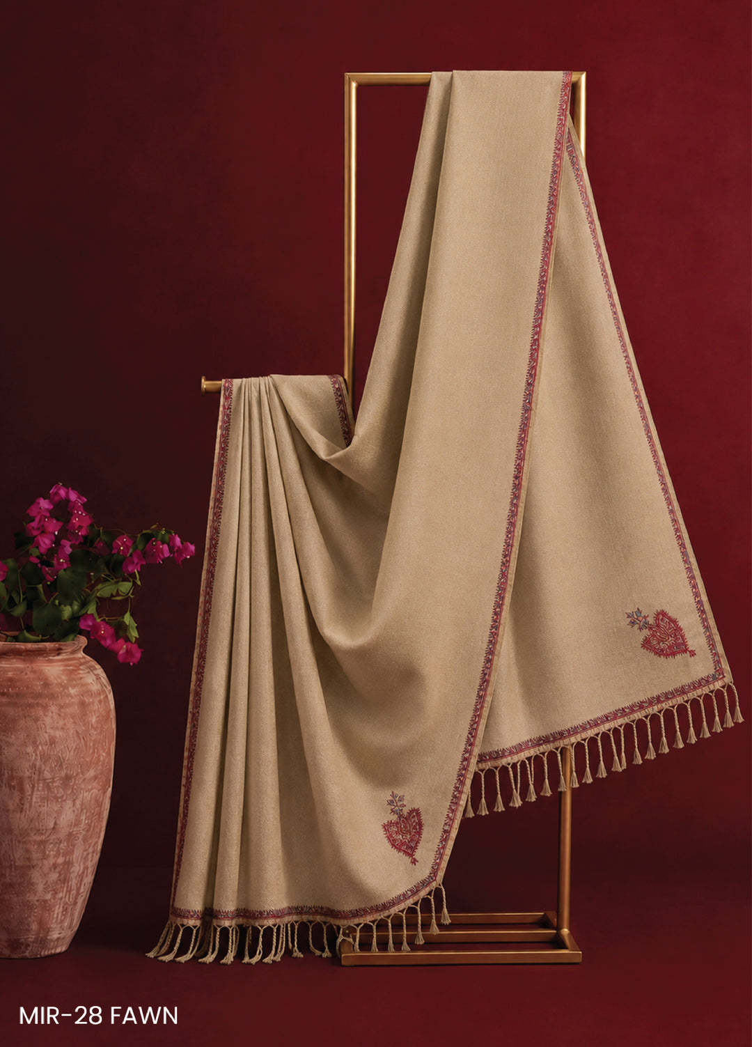 Sanaulla Exclusive Range RTW Embroidered Woven Shawl MIR-28 FAWN - Winter Collection