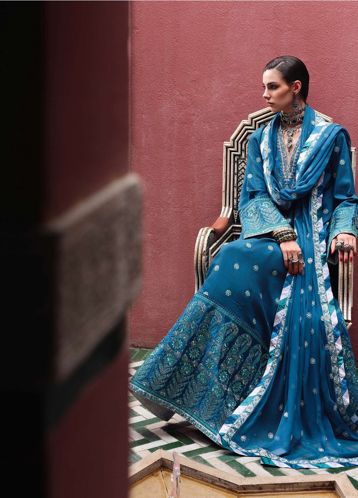 Nuvera Hemline by Mushq Unstitched Embroidered Raw Silk 3 Piece Suit MU26UNH Rouge Sapphire MUNES260201 - Festive Collection