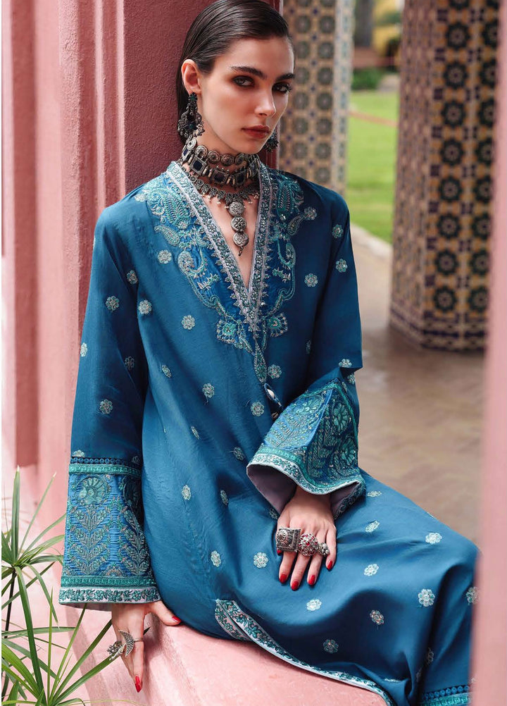Nuvera Hemline by Mushq Unstitched Embroidered Raw Silk 3 Piece Suit MU26UNH Rouge Sapphire MUNES260201 - Festive Collection