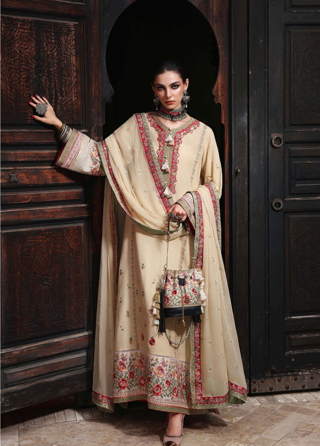 Nuvera Hemline by Mushq Unstitched Embroidered Raw Silk 3 Piece Suit MU26UNH Cardinal Gem MUNES260205 - Festive Collection