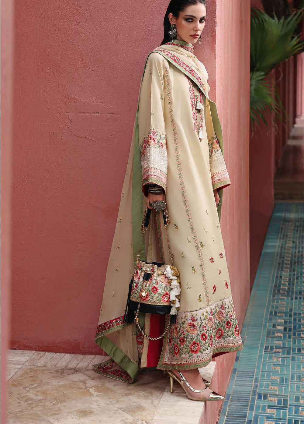 Nuvera Hemline by Mushq Unstitched Embroidered Raw Silk 3 Piece Suit MU26UNH Cardinal Gem MUNES260205 - Festive Collection