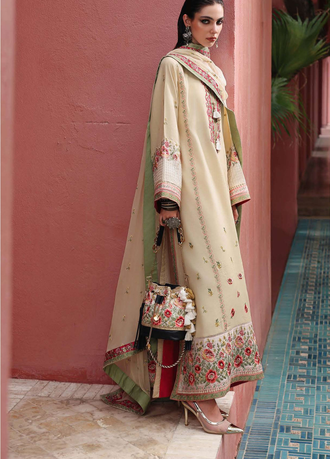 Nuvera Hemline by Mushq Unstitched Embroidered Raw Silk 3 Piece Suit MU26UNH Cardinal Gem MUNES260205 - Festive Collection