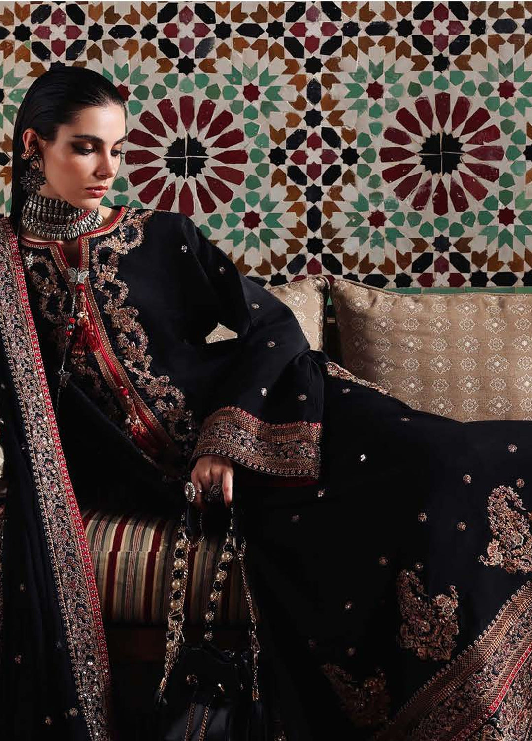 Nuvera Hemline by Mushq Unstitched Embroidered Raw Silk 3 Piece Suit MU26UNH Carmine Jewel MUNES260206 - Festive Collection