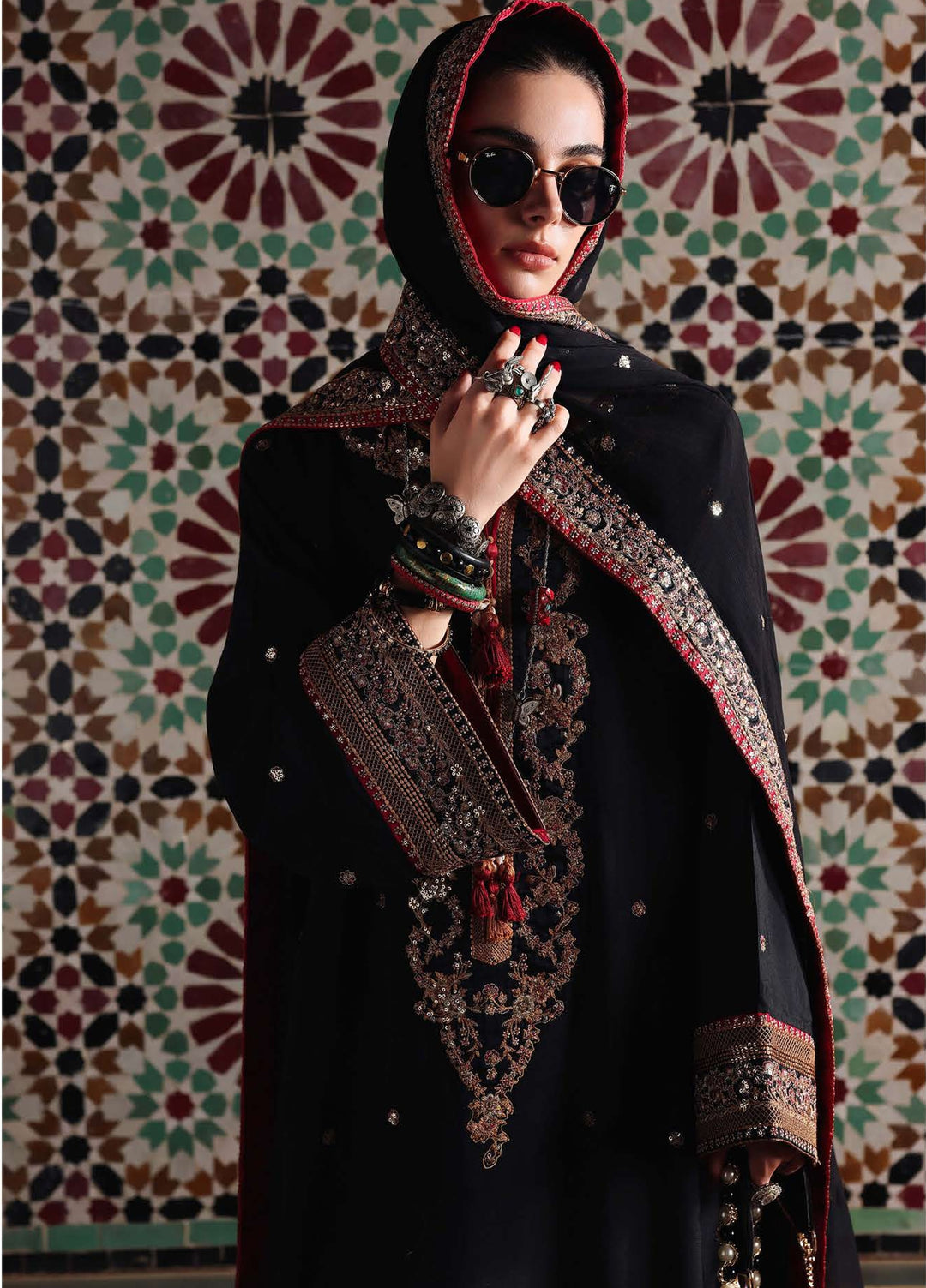 Nuvera Hemline by Mushq Unstitched Embroidered Raw Silk 3 Piece Suit MU26UNH Carmine Jewel MUNES260206 - Festive Collection