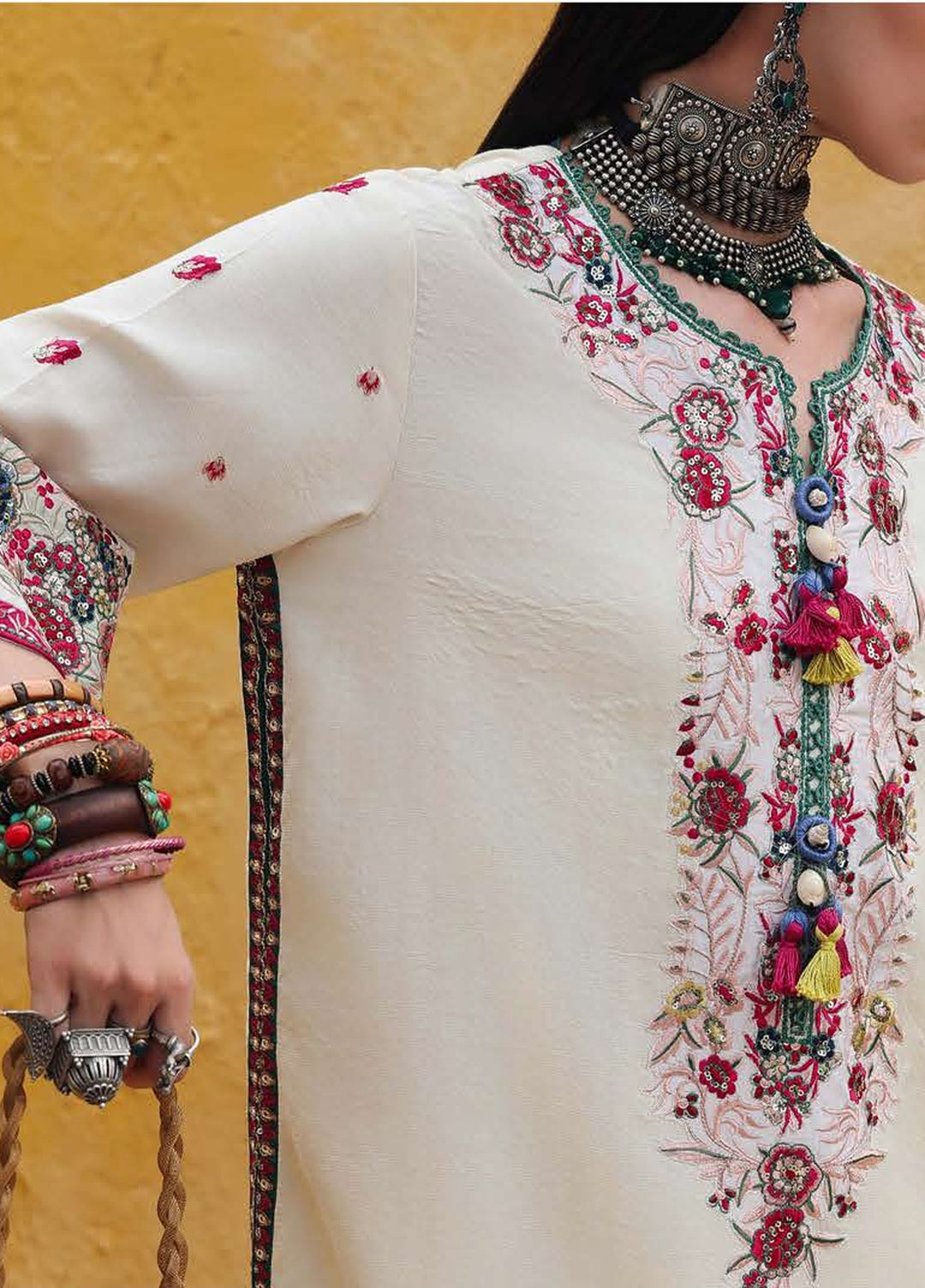 Nuvera Hemline by Mushq Unstitched Embroidered Raw Silk 3 Piece Suit MU26UNH Vivienne Rose MUNES260208 - Festive Collection