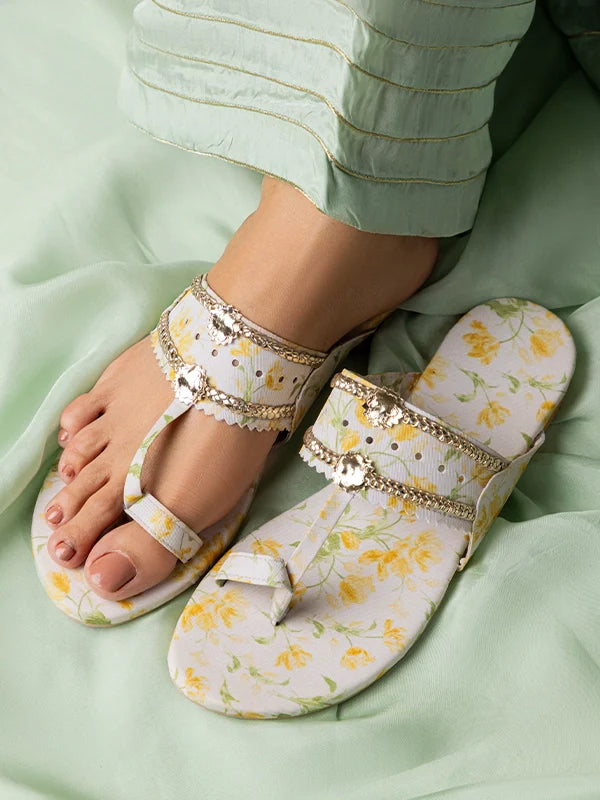 Maa aur Mai by TJK Designs Printed Footwear Floraison Kholapuri - Casual Collection