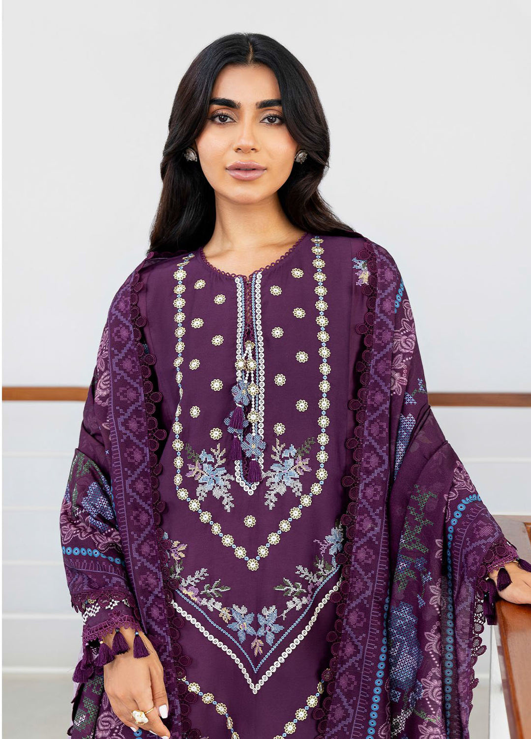 Cross Stitch Embroidered Cotton Satin Suits Unstitched 3 Piece CS25SU Mystic Dust - Winter Collection