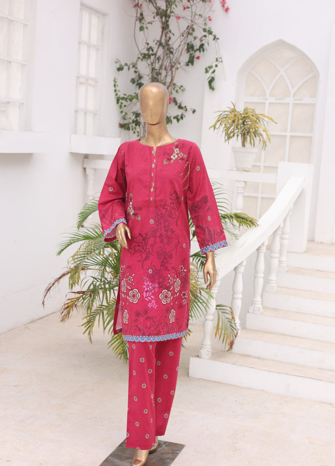 Suntex Fabrics Women RTW Printed Lawn 2 Piece Suit Magenta - Casual Collection