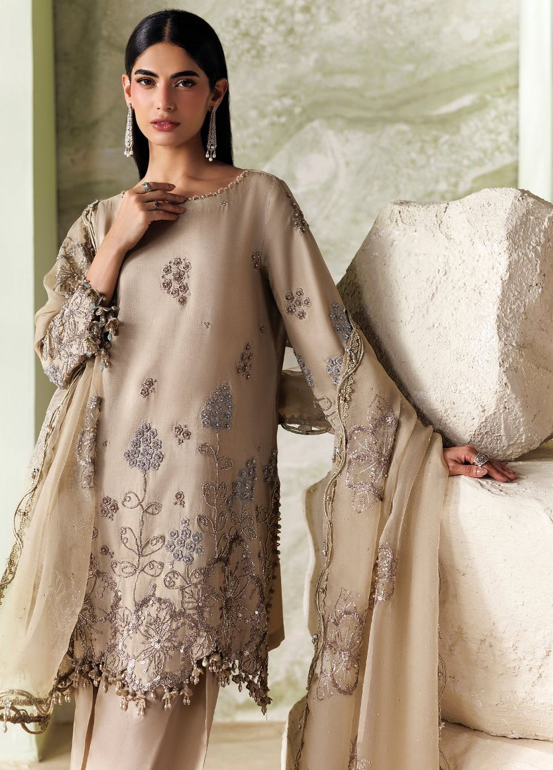 Soiree by Maria B Unstitched Embroidered Tusser Silk 3 Piece Suit MB26US D1 - Festive Collection