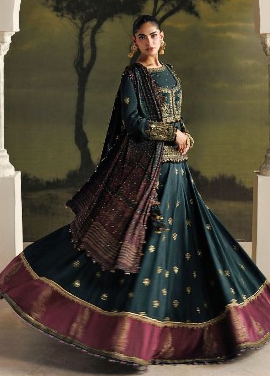 Soiree by Maria B Unstitched Embroidered Tusser Silk 3 Piece Suit MB26US D5 - Festive Collection