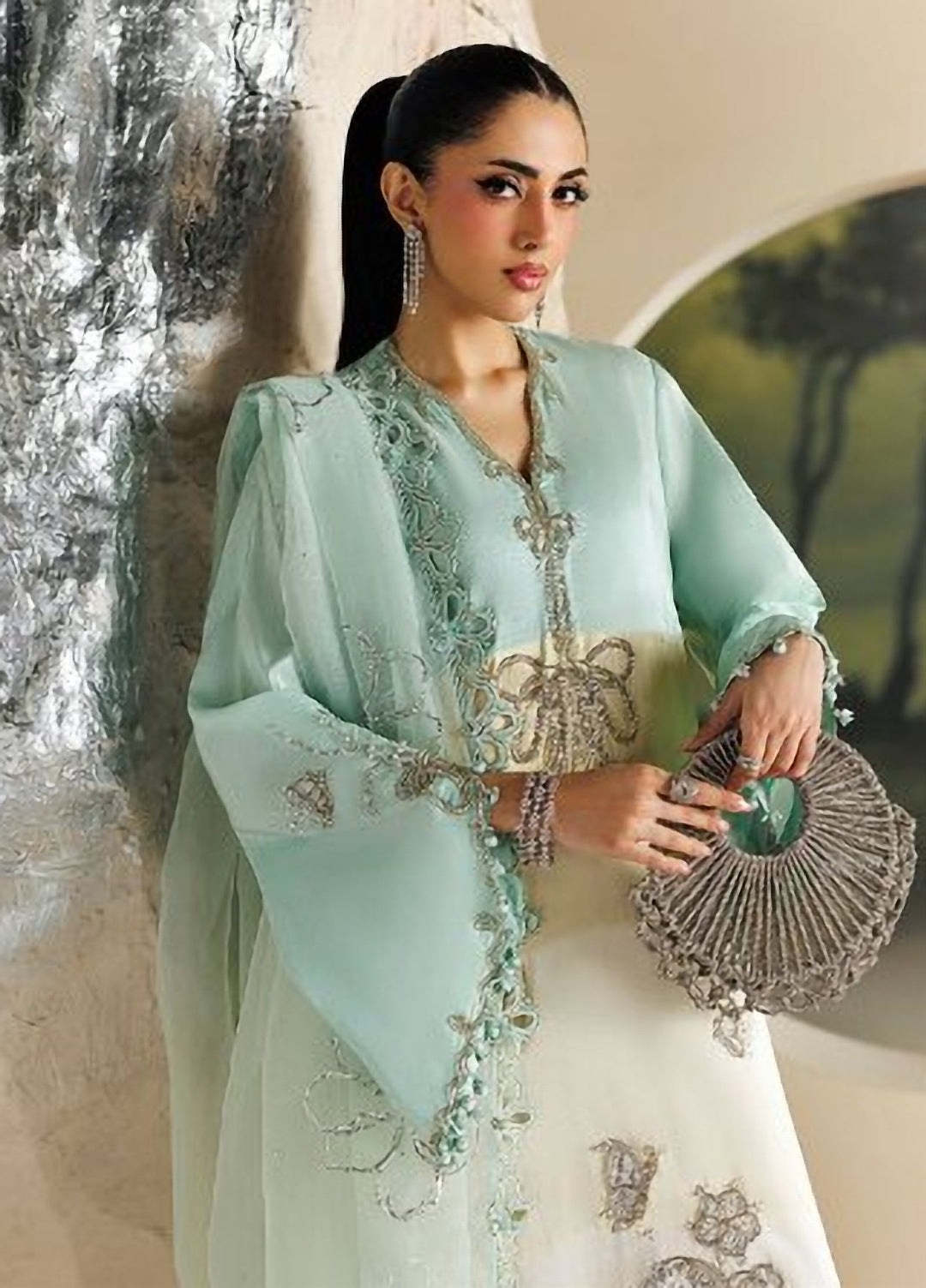 Soiree by Maria B Unstitched Embroidered Raw Silk 3 Piece Suit MB26US D7 - Festive Collection