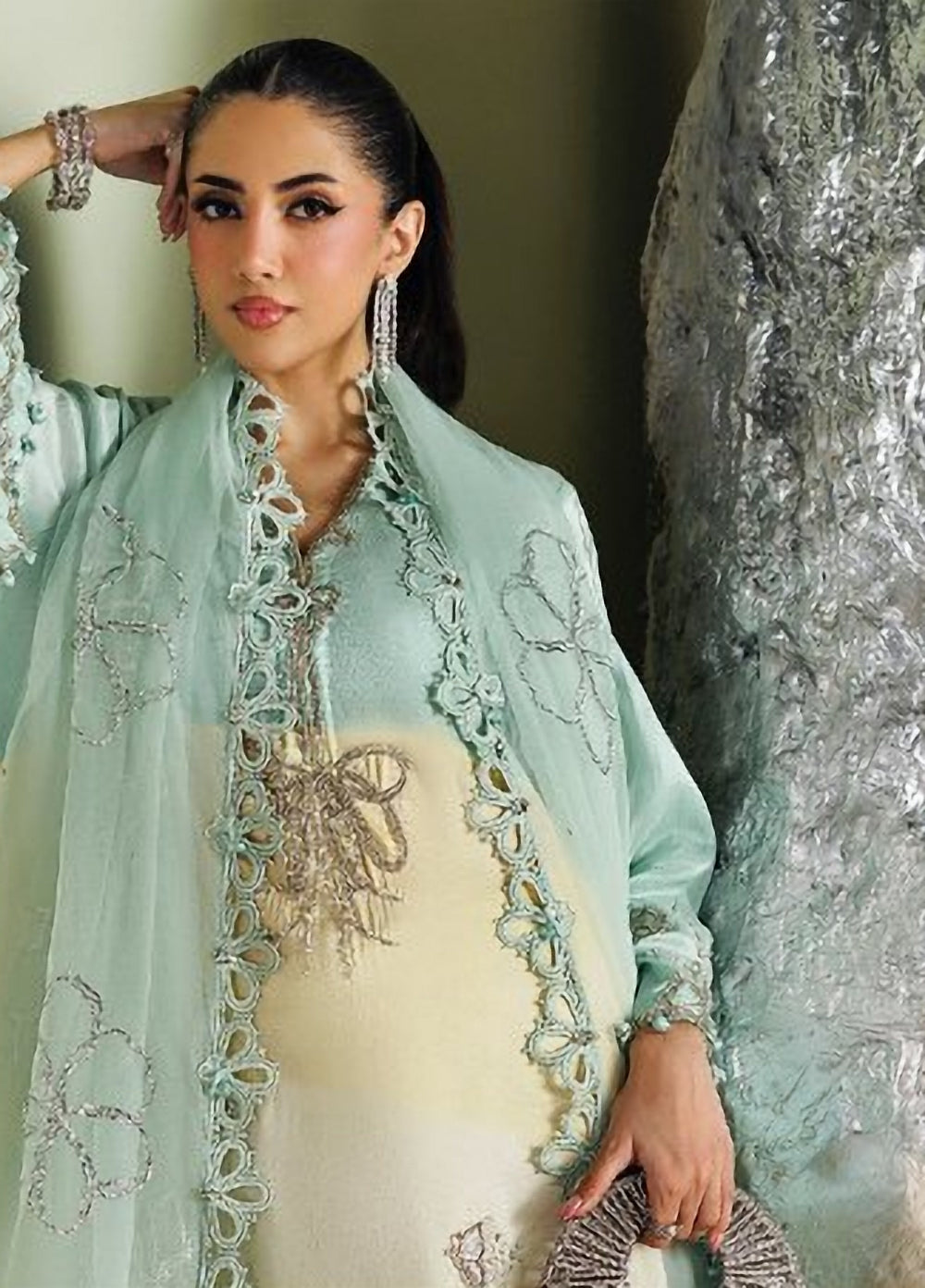 Soiree by Maria B Unstitched Embroidered Raw Silk 3 Piece Suit MB26US D7 - Festive Collection