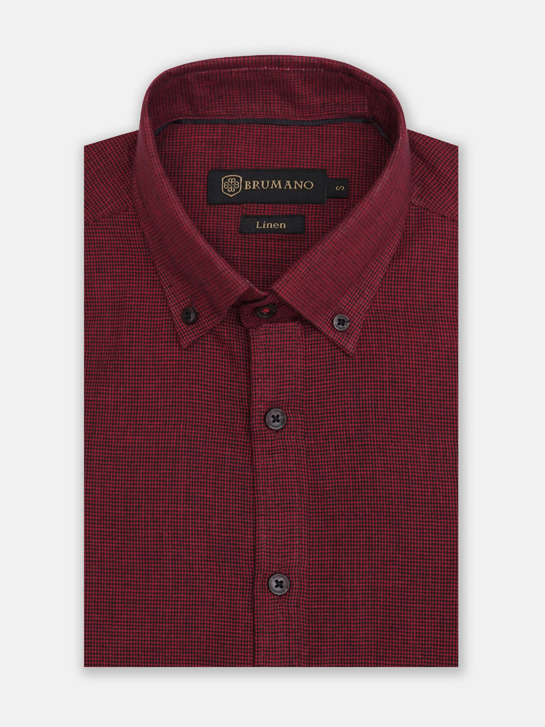 Brumano Mens RTW Solids Cotton Shirt Maroon Houndstooth Patterned Casual Collection