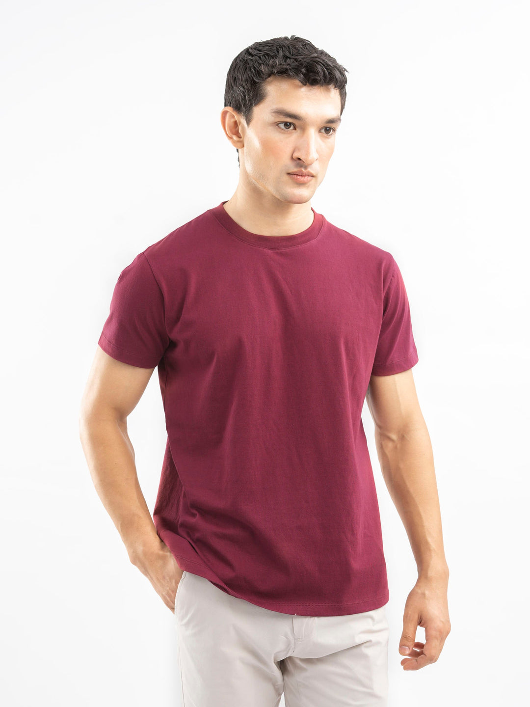 Brumano Mens T-Shirt RTW Solids Cotton Maroon Basic Tee Casual Collection