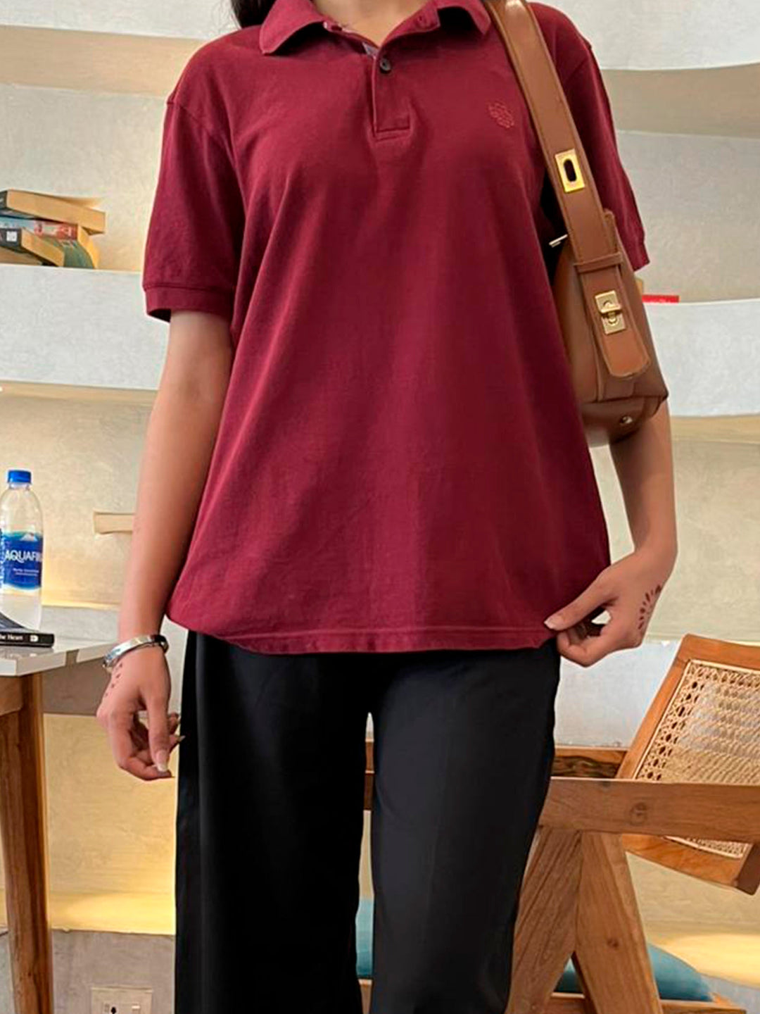 Brumano Solids Maroon 100% Cotton Pique Polo - Women