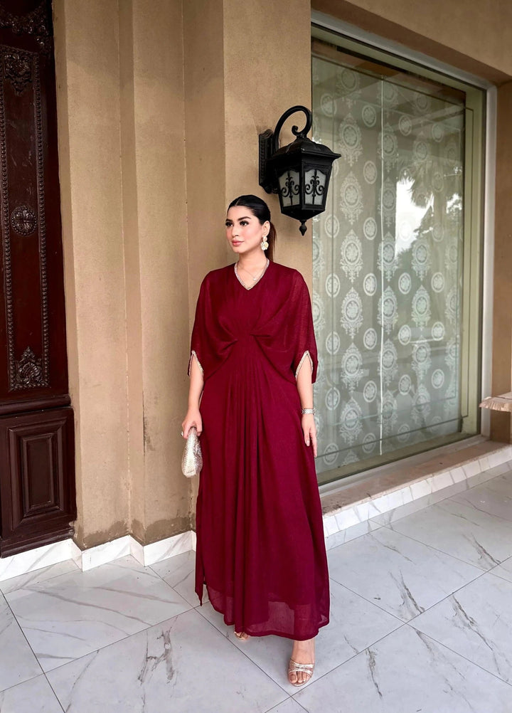 Mataish Women RTW Solids Chiffon 1 Piece Suit Maroon Kaftan - Festive Collection