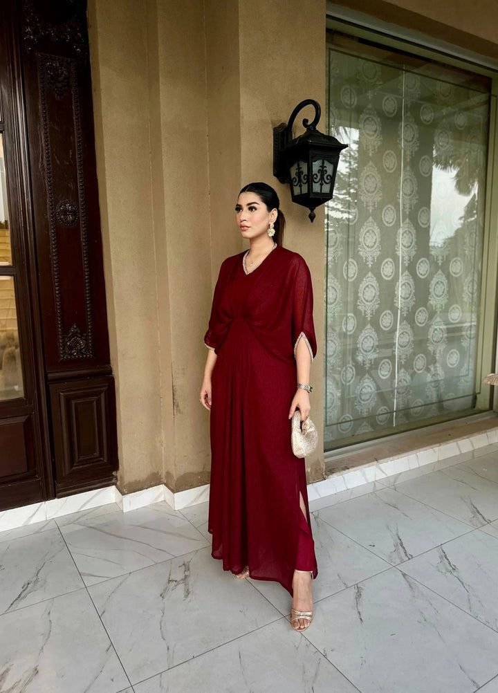 Mataish Women RTW Solids Chiffon 1 Piece Suit Maroon Kaftan - Festive Collection