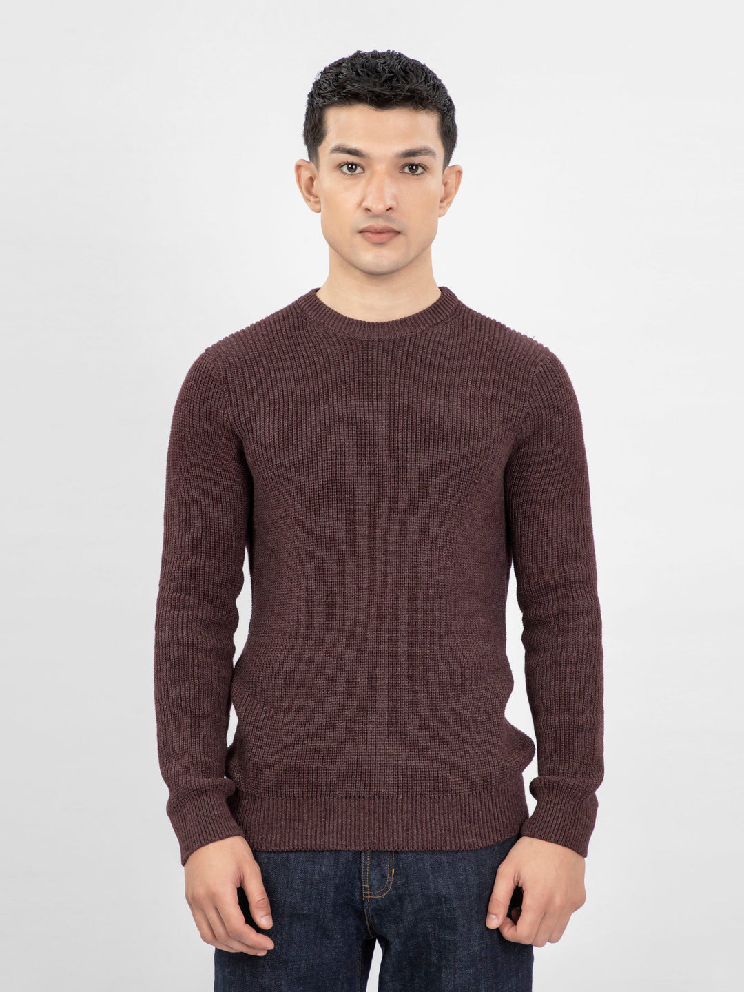 Brumano Mens RTW Solids Cotton 1 Piece Maroon Melange Jumper Winter Collection