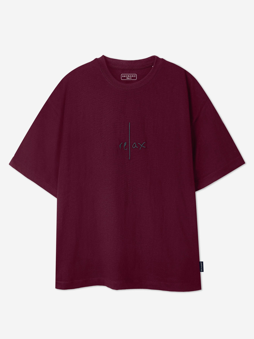 Brumano Cotton Printed Women - Maroon Oversized T-Shirt With Minimalist 'Relax' Embroidery - Women