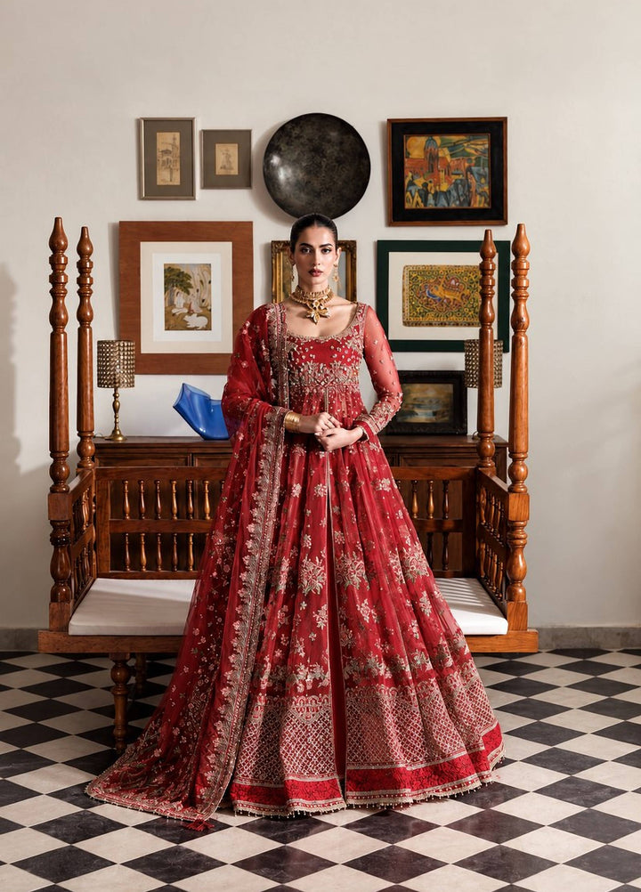 Marwa by Maryam Hussain Unstitched Embroidered Organza 3 Piece Suit Crimson - Wedding Collection