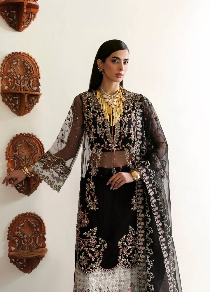 Marwa by Maryam Hussain Unstitched Embroidered Net 3 Piece Suit Kajal - Wedding Collection