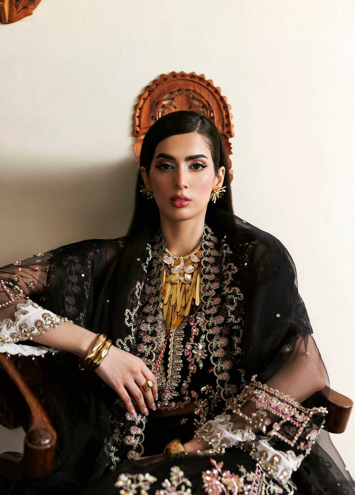 Marwa by Maryam Hussain Unstitched Embroidered Net 3 Piece Suit Kajal - Wedding Collection