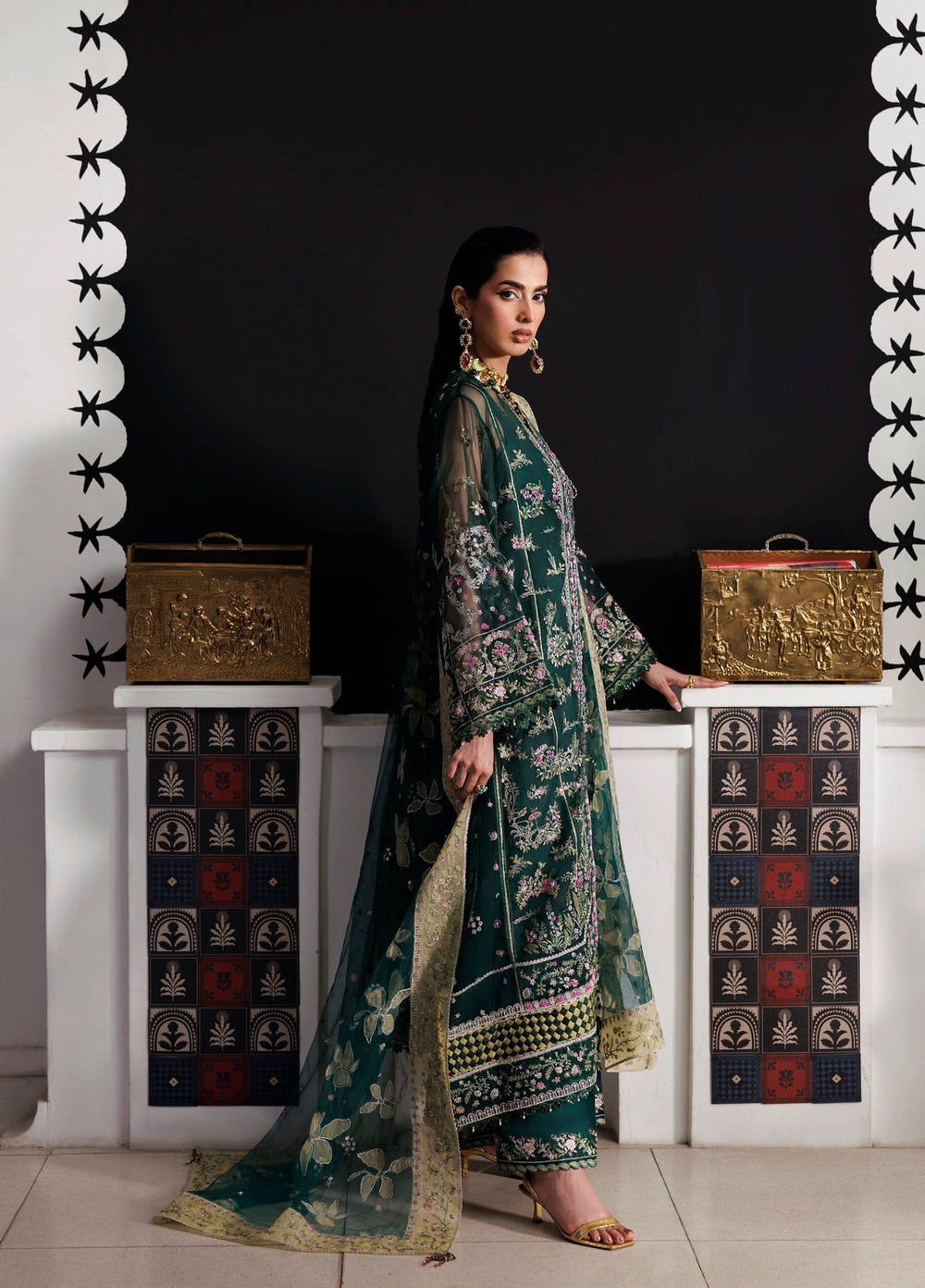 Marwa by Maryam Hussain Unstitched Embroidered Net 3 Piece Suit Zamurd - Wedding Collection