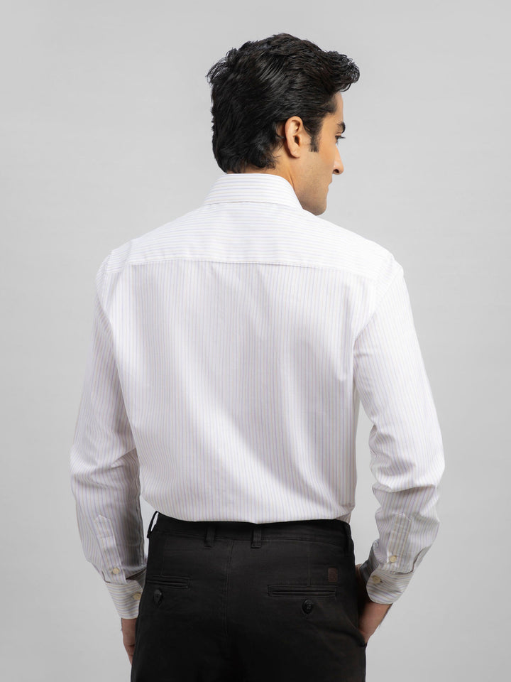 Brumano Ready To Wear Shirts Men 1 Piece Cotton Mauve & Yellow Striped Formal Shirt 0-32-023-1677 - Summer Collection