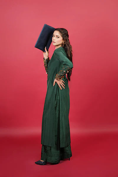 Meeral Pret Embroidered Raw Silk 3 Piece Suit HE-001