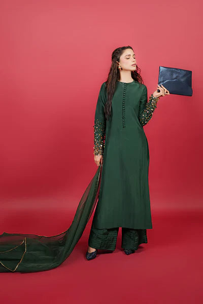 Meeral Pret Embroidered Raw Silk 3 Piece Suit HE-001