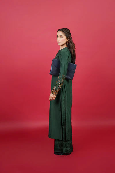 Meeral Pret Embroidered Raw Silk 3 Piece Suit HE-001
