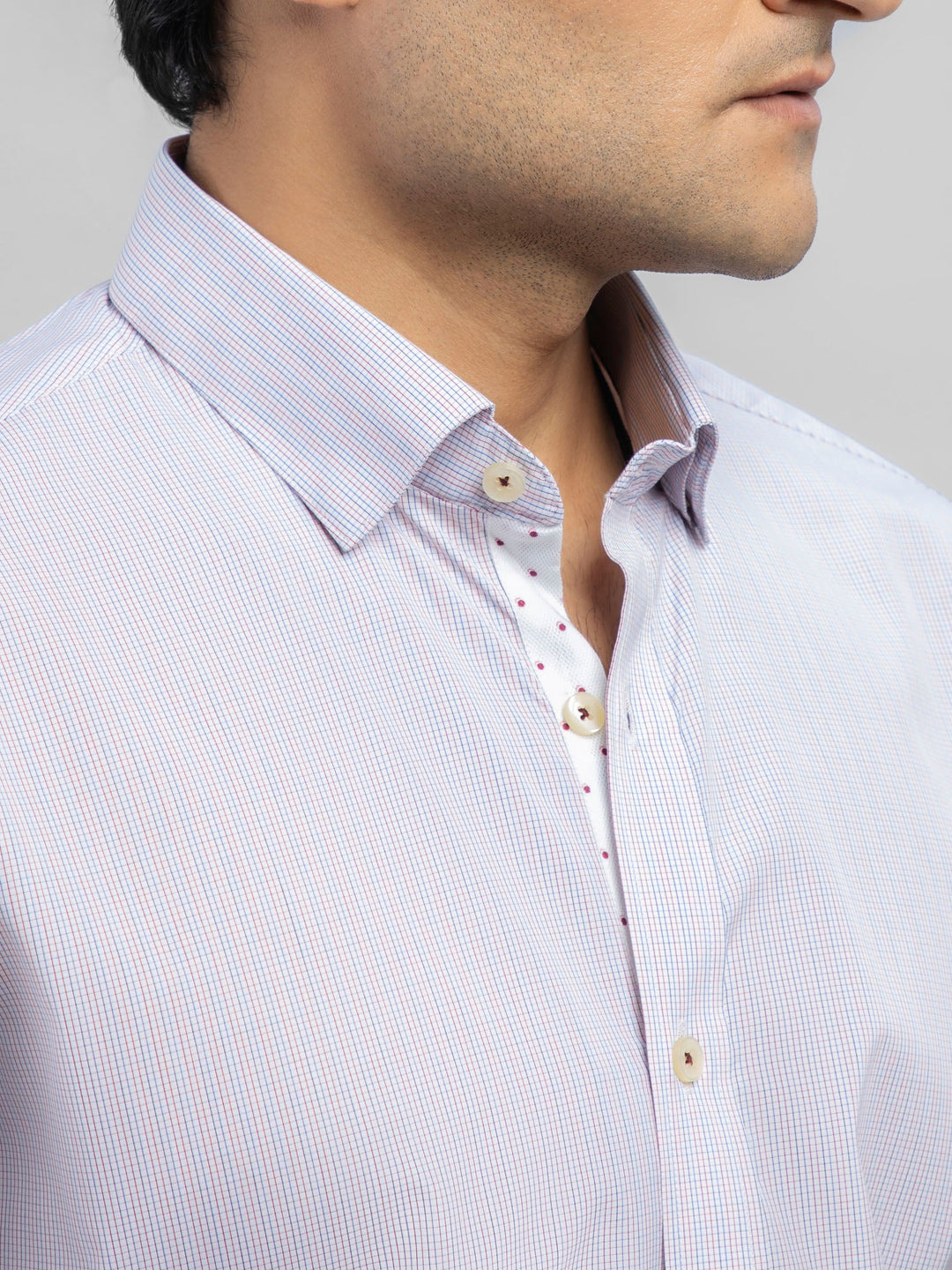 Brumano Ready To Wear Shirts Men 1 Piece Cotton Micro Gingham Checkered Formal Shirt 0-32-023-1654 - Summer Collection