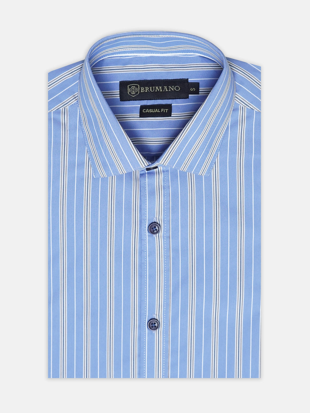 Brumano Mens RTW Solids Cotton Shirt Mid Blue Striped Western Collection